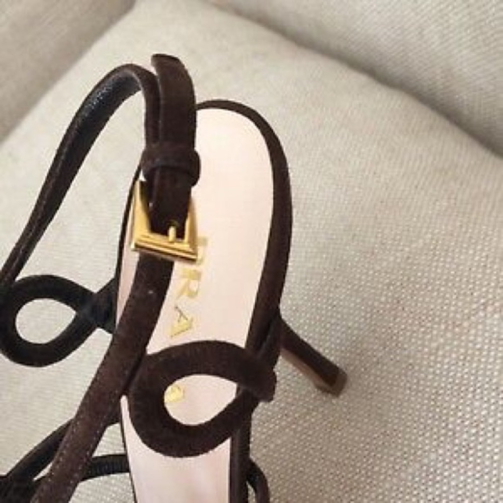Prada Heels Caged Strappy Brown Suede Sandals EUC - Picture 4 of 8